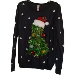 Ugly 3D Decorated Christmas Tree Sweater Sz XL